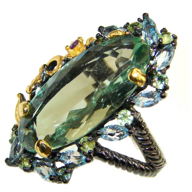 Chunky Green Amethyst .925 Sterling Silver handcrafted ring s. 9 3/4