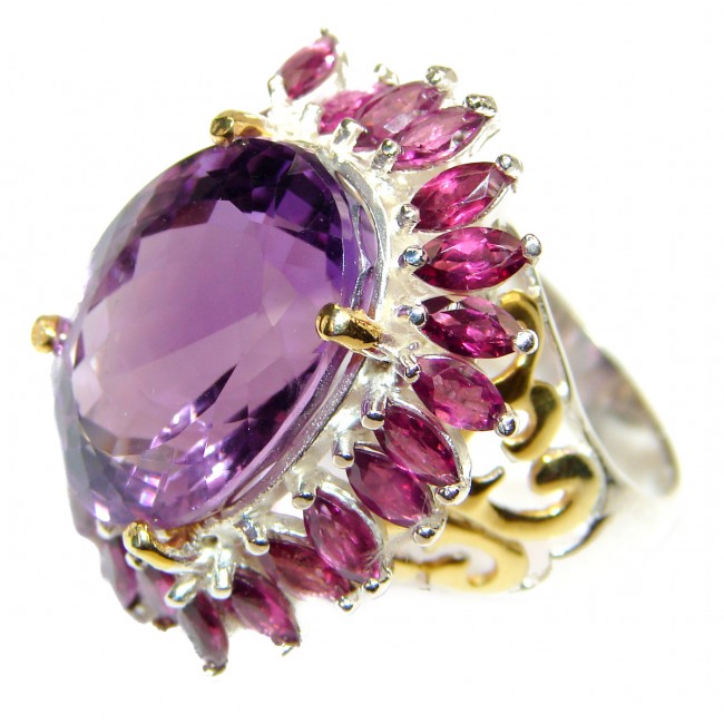 Oval cut Lrage Amethyst .925 Sterling Silver brilliantly handcrafted ring s. 7 3/4