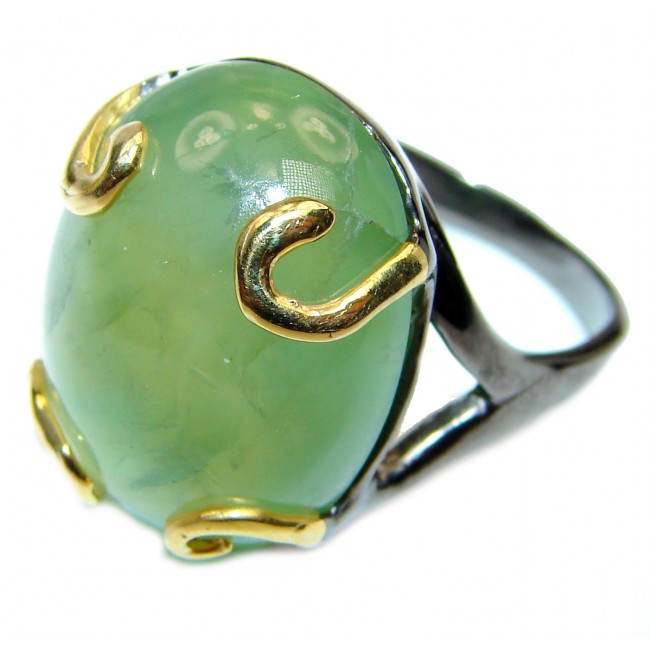 JUICY Natural Prehnite 14K Gold over .925 Sterling Silver handmade ring s. 9 1/4