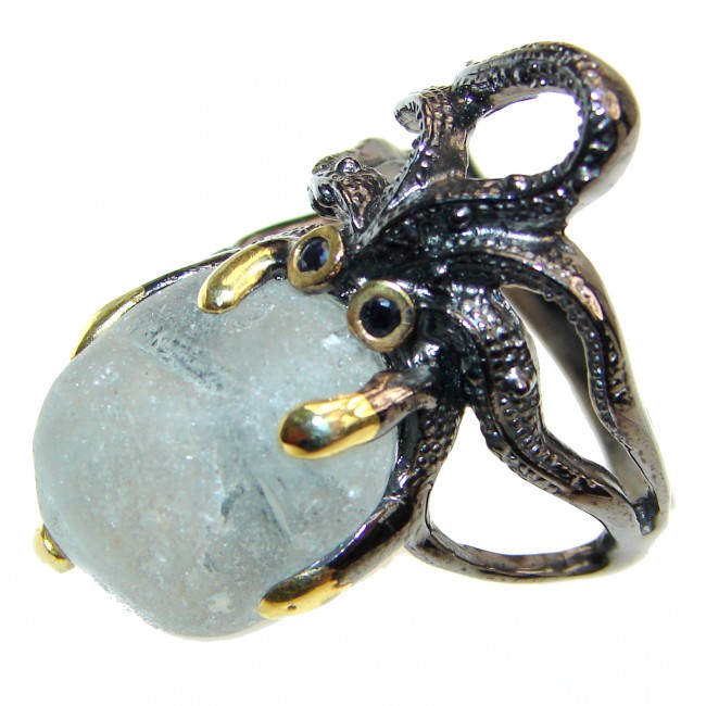 Octopus GENUINE Blue Aquamarine .925 Sterling Silver handmade ring s. 9