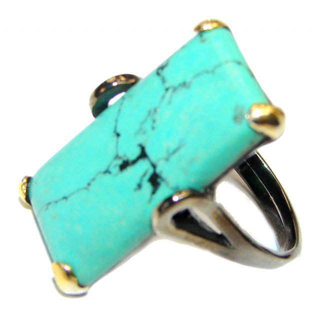 Massive natural Turquoise 2 Tones .925 Sterling Silver ring; s. 8 3/4