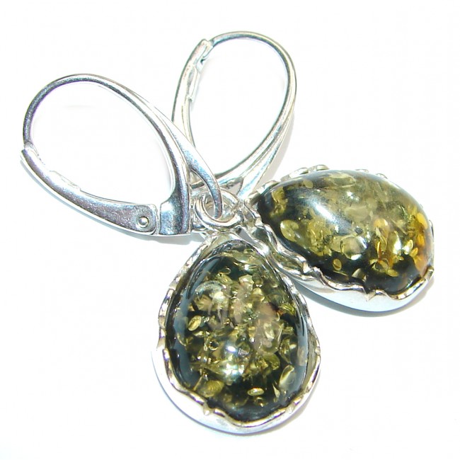 Green Baltic Polish Amber .925 Sterling Silver earrings