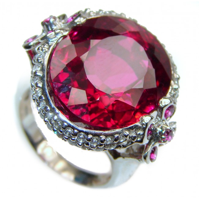 Large 88ctw glass filled Ruby 18K Gold over .925 Sterling Silver handcrafted Statement Ring size 6