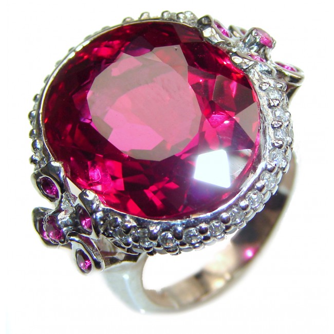 Large 88ctw glass filled Ruby 18K Gold over .925 Sterling Silver handcrafted Statement Ring size 6