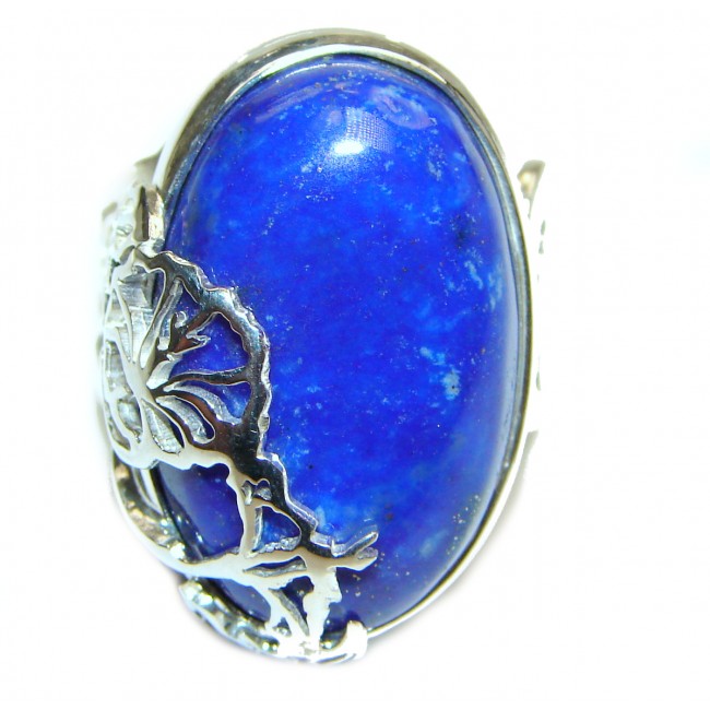 LARGE Natural Lapis Lazuli .925 Sterling Silver handcrafted ring size 8 adjustable
