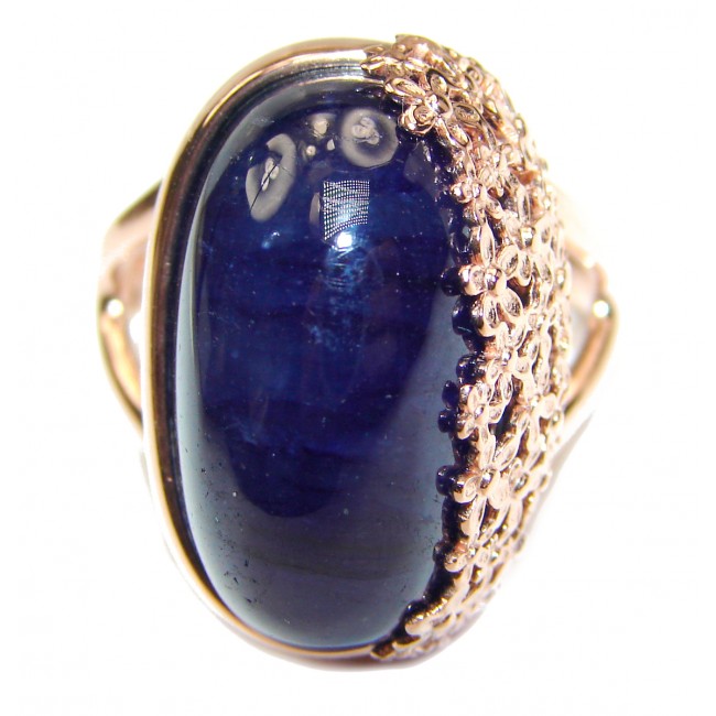 Genuine 27.3ctw Sapphire rose Gold over .925 Sterling Silver handcrafted Statement Ring size 8