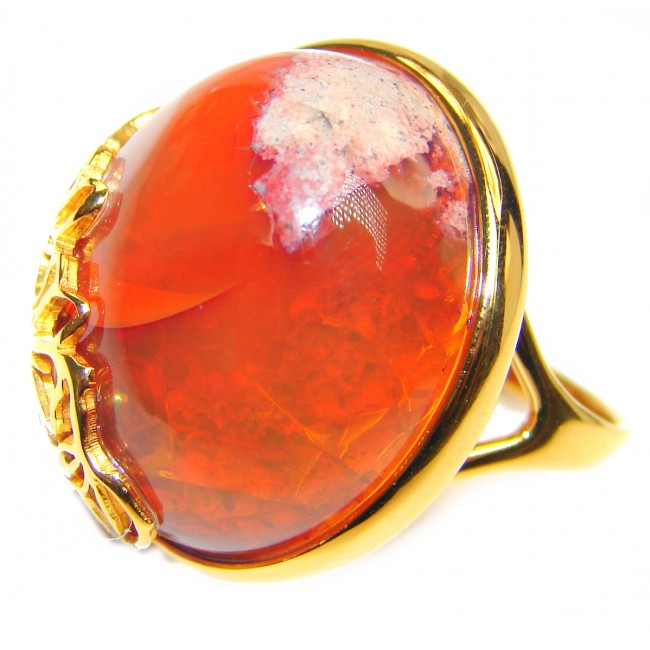 "Magical Aura" Mexican Opal 18k yellow Gold over .925 Sterling Silver handcrafted Ring size 8 1/4