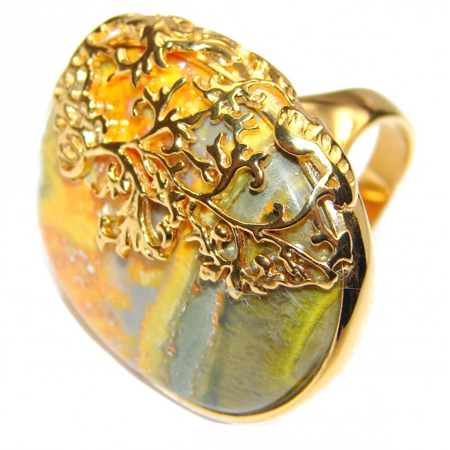 Vivid Beauty Yellow Bumble Bee 18K Gold over .925 Jasper Sterling Silver LARGE ring s. 8