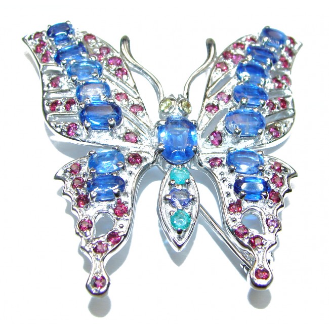 Large Beautiful Butterfly genuine Kyanite .925 Sterling Silver handmade Pendant - Brooch