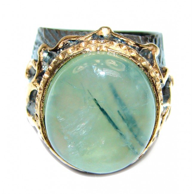 JUICY Natural Prehnite 14K Gold over .925 Sterling Silver handmade ring s. 6