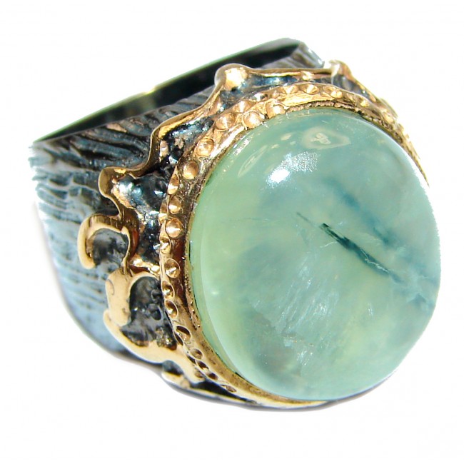JUICY Natural Prehnite 14K Gold over .925 Sterling Silver handmade ring s. 6