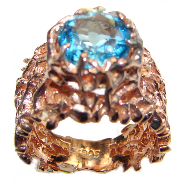 Poseidon Swiss Blue Topaz 18K Gold over .925 Sterling Silver handmade Ring size 6 1/2