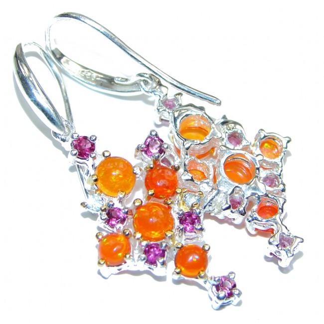 Earth Treasure Authentic Mexican Fire Opal .925 Sterling Silver handcrafted statement earrings