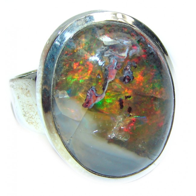 A RAINBOW WONDERLAND Mexican Opal .925 Sterling Silver handcrafted Ring size 7