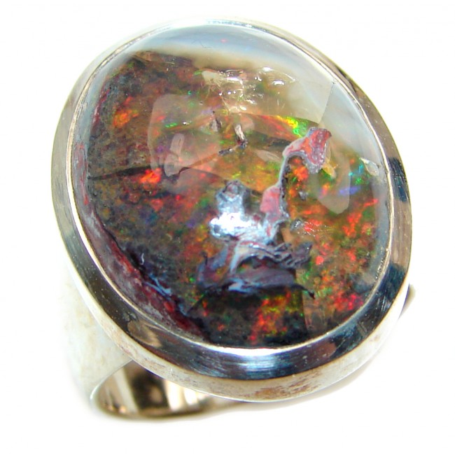 A RAINBOW WONDERLAND Mexican Opal .925 Sterling Silver handcrafted Ring size 7