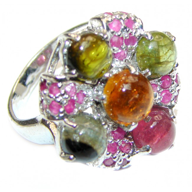 Genuine Watermelon Tourmaline .925 Sterling Silver handcrafted Statement Ring size 8