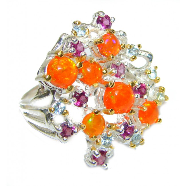Golden Moon Genuine Mexican Fire Opal 18K Gold over .925 Sterling Silver handmade Ring size 7