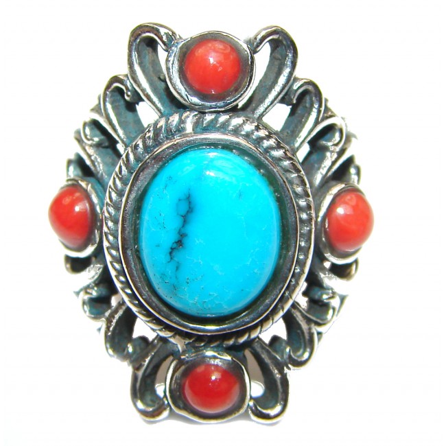 Great quality Blue Turquoise .925 Sterling Silver handcrafted Ring size 7