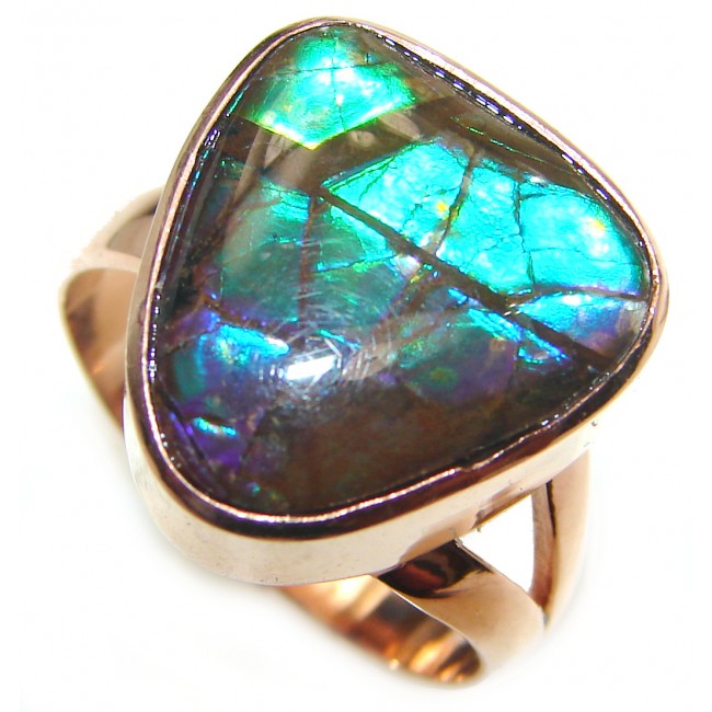 Outstanding Genuine Canadian Ammolite 18K Gold over .925 Sterling Silver handmade ring size 6 adjustable
