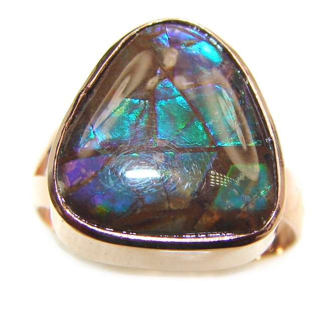 Outstanding Genuine Canadian Ammolite 18K Gold over .925 Sterling Silver handmade ring size 6 adjustable