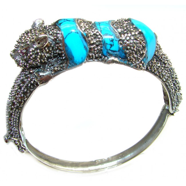 Cheetah Genuine Turquoise Marcasite .925 Sterling Silver handmade Bracelet