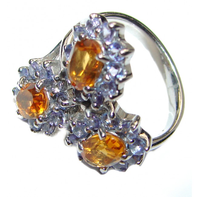 Vintage Style Citrine Tanzanite .925 Sterling Silver handmade Cocktail Ring s. 8 1/4