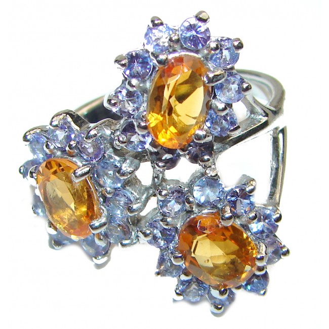 Vintage Style Citrine Tanzanite .925 Sterling Silver handmade Cocktail Ring s. 8 1/4