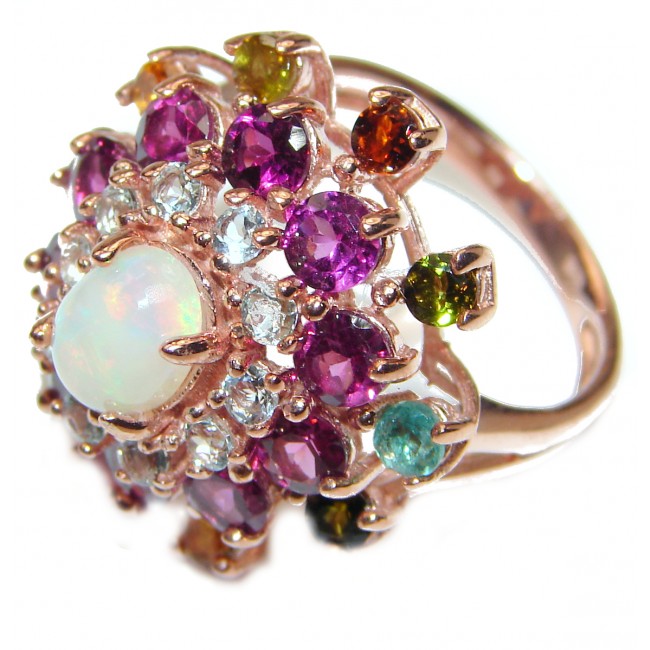 Dazzling natural Ethiopian Opal rose gold .925 Sterling Silver handcrafted ring size 9