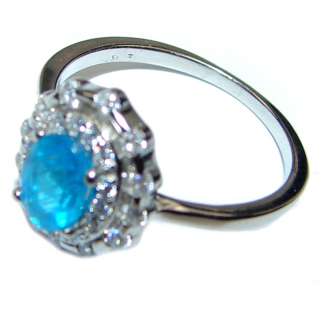 Genuine Swiss Blue Topaz .925 Sterling Silver handcrafted Statement Ring size 6 3/4