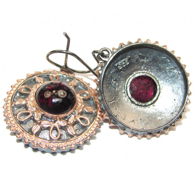 Huge Authentic Garnet rose gold .925 Sterling Silver handmade earrings