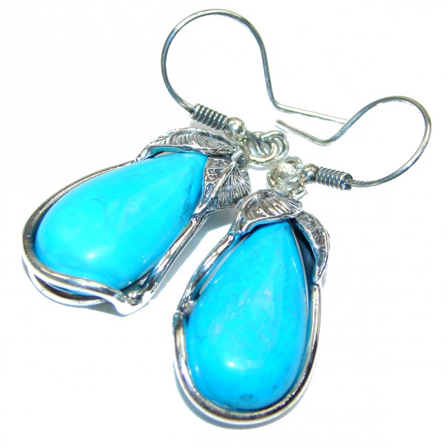 Genuine Sleeping Beauty Turquoise .925 Sterling Silver handcrafted LARGE Earrings