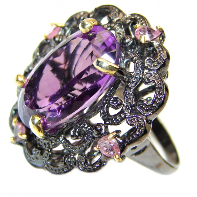 Authentic 85ctw Amethyst black rhodium over .925 Sterling Silver brilliantly handcrafted ring s. 8