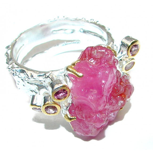 Authentic Rough Ruby black rhodium over 2 tones .925 Sterling Silver Ring size 8