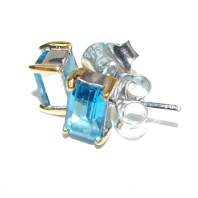 Swiss Blue Topaz 2 tones .925 Sterling Silver handcrafted earrings