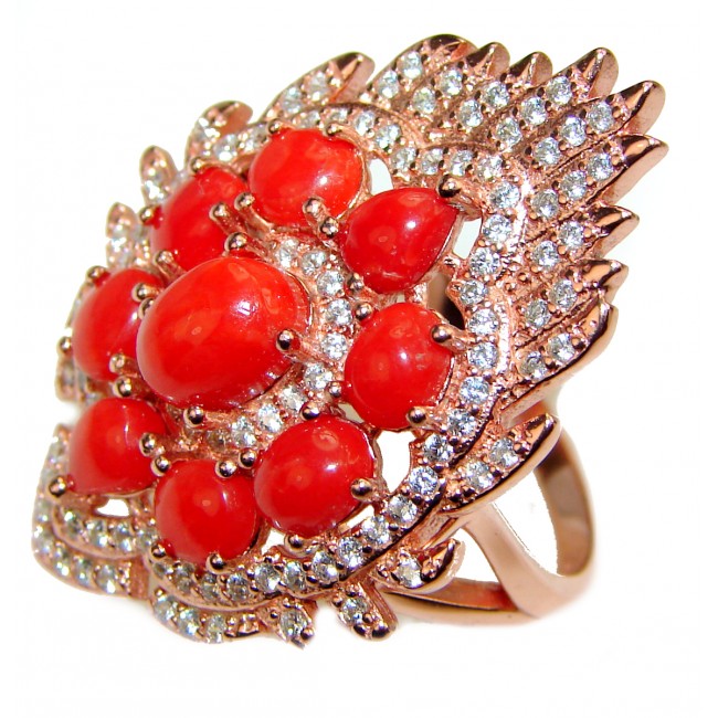 Natural Fossilized Coral 18K Gold over .925 Sterling Silver handmade ring s. 9