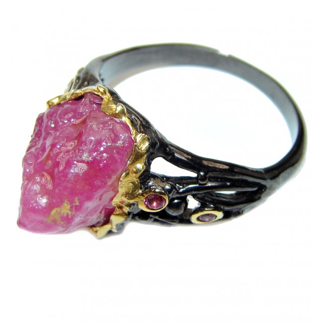 Authentic Rough Ruby black rhodium over 2 tones .925 Sterling Silver Ring size 10