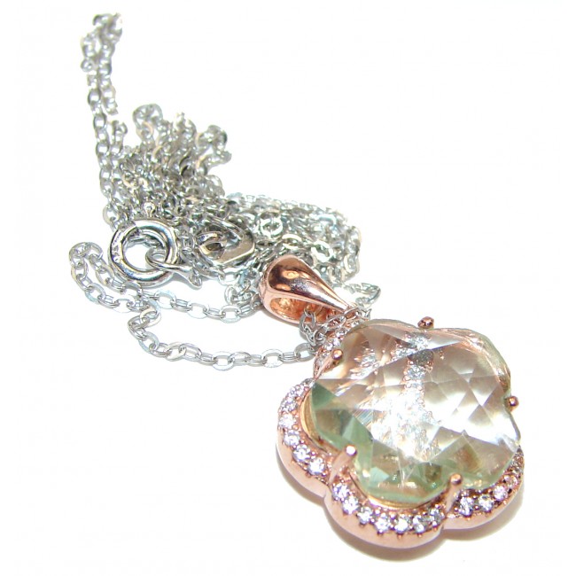 Fancy Style Green Amethyst rose gold over .925 Sterling Silver necklace