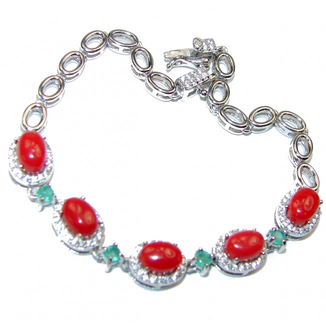 Precious Red Fossilized Coral .925 Sterling Silver handcrafted Bracelet