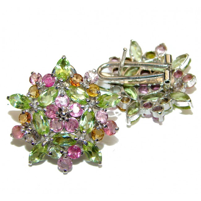 Flower Fields Large Authentic Ruby Sapphire Peridot .925 Sterling Silver handmade earrings