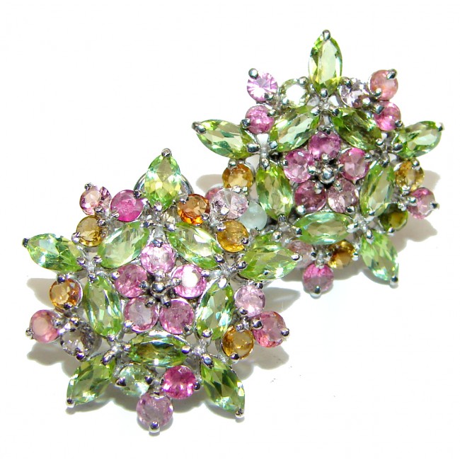 Flower Fields Large Authentic Ruby Sapphire Peridot .925 Sterling Silver handmade earrings