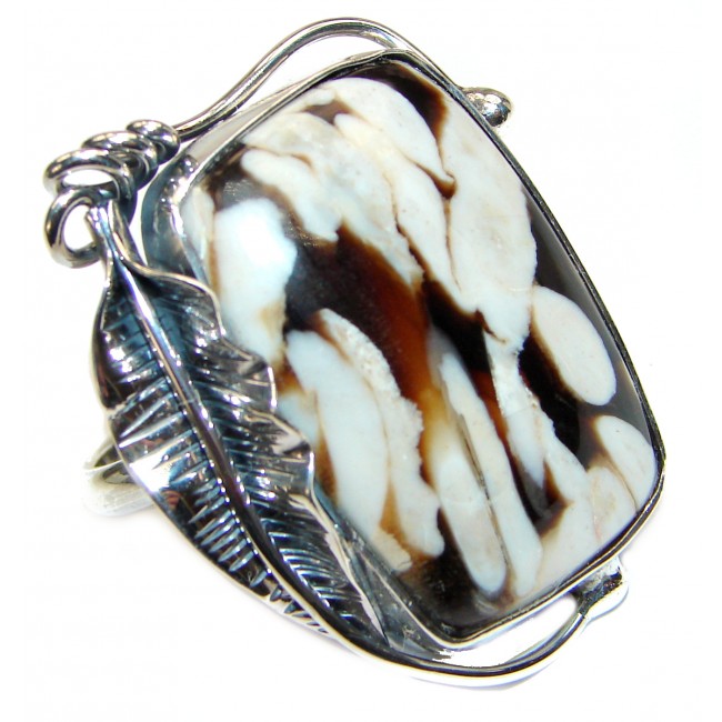 Huge Exotic Petrified Palm Wood Sterling Silver Ring s. 9 adjustable