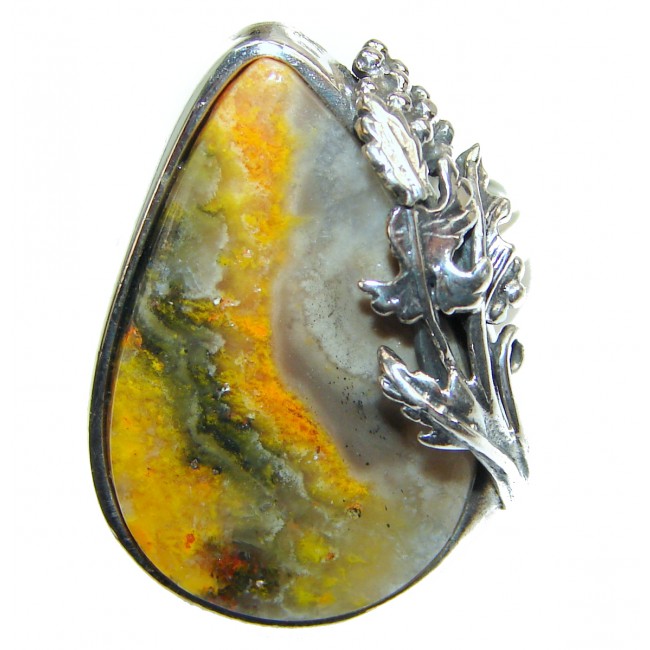 Beauty Yellow Bumble Bee .925 Jasper Sterling Silver ring s. 8 adjustable
