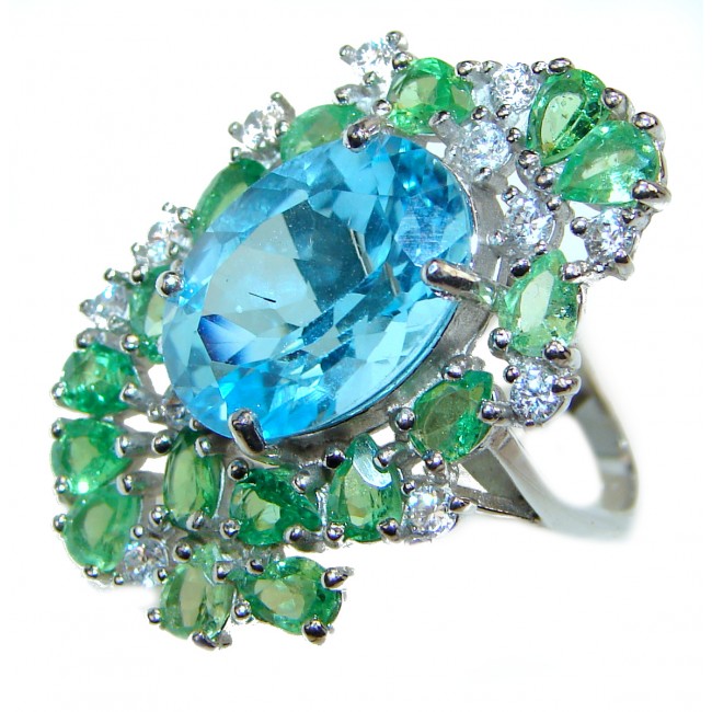 Juliet Genuine Swiss Blue Topaz .925 Sterling Silver handcrafted Statement Ring size 7 3/4