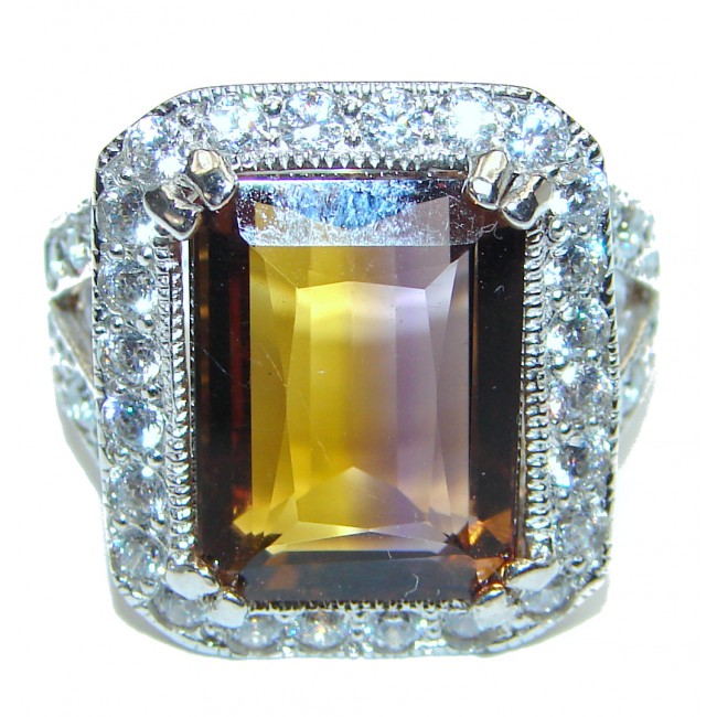 LUXURY emerald cut Ametrine .925 Sterling Silver handcrafted Ring s. 6 3/4
