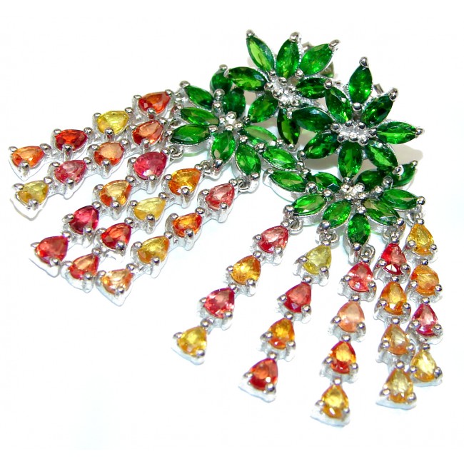 Spectacular Emerald multicolor Sapphire .925 Sterling Silver handmade earrings