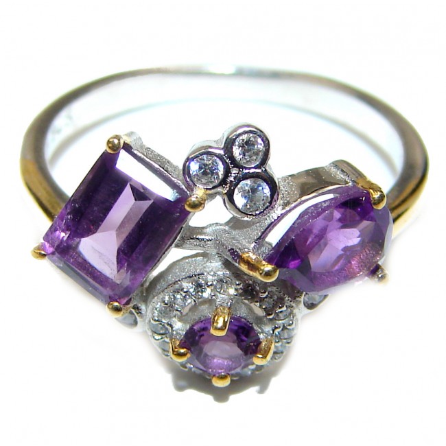 Bouquet of Flowers Authentic Amethyst .925 Sterling Silver handmade Ring s. 8