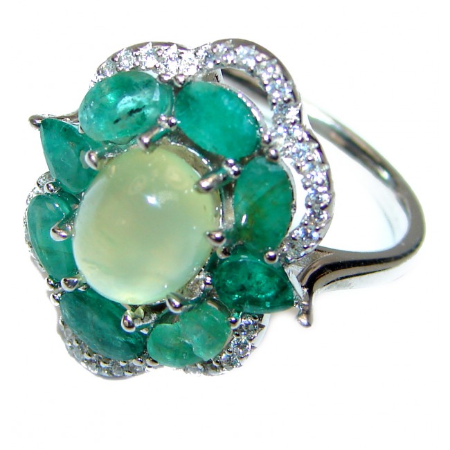 JUICY Natural Prehnite Emerald .925 Sterling Silver handmade ring s. 7 1/4