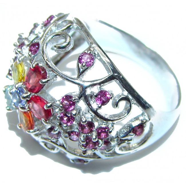 Classy Style genuine Garnet multicolor Sapphire .925 Sterling Silver handcrafted Ring size 8