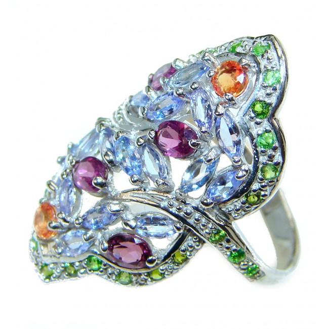 Bouquet of Flowers Authentic Tanzanite .925 Sterling Silver handmade Ring s. 8 1/2