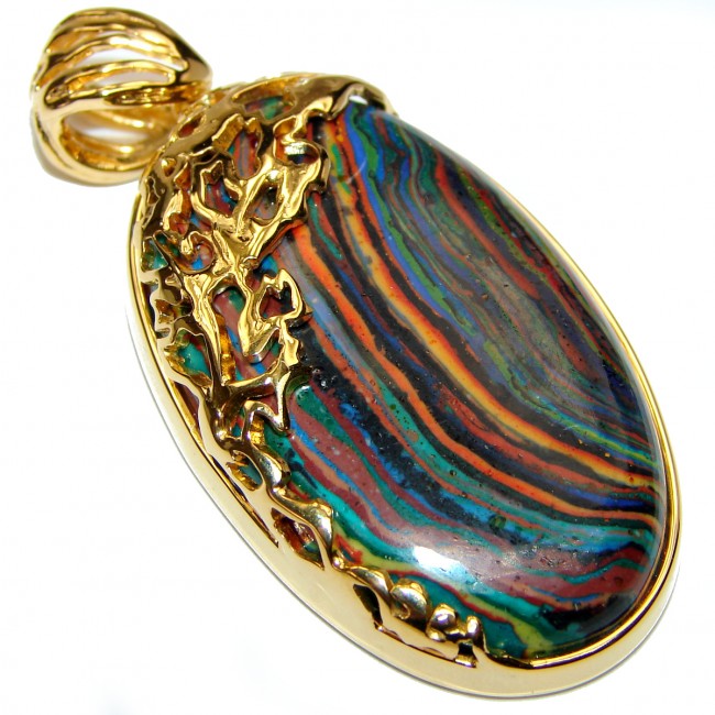 Amazing Blue Rainbow Calsilica 14K Gold over .925 Sterling Silver handmade Pendant